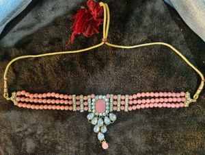 Elegant Pink Stone Choker Necklace