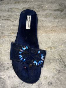 Chic Blue Velvet Bow Slides