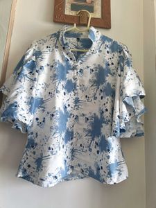 Blue & White Print Top