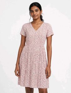 Women Floral Print V-Neck A-Line Midi Dress