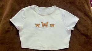 Butterfly Embroidered Crop Top