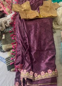 Designer Pink &amp; Beige Embroidered combo Blouse