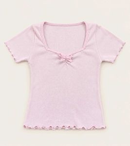 Cute Pink Ribbed Top with Bow