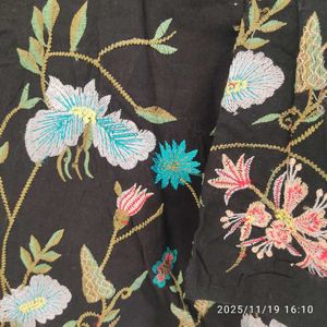 Floral Embroidered Black Top