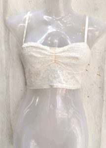 Cream Lace Ruched Crop Top