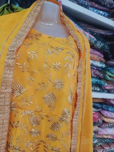 Vibrant Yellow Embroidered Kurta Set 3pc