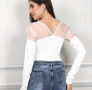 Chic White Sheer Sleeve bodysuit top