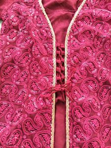 Maroon Attached Jacket Kurta and trouser (set)