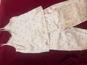 Satin Heart Print Pajama Set