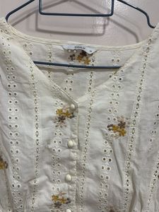 Chic White Eyelet Floral Peplum Top