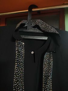 Elegant Black Abaya and Hijab with  Embellishments