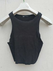 charcoal Black Ribbed Cropped Tank Top