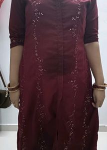 Maroon Embroidered Kurta