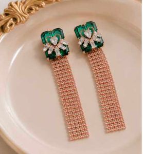 Elegant Green Gemstone Tassel Earrings