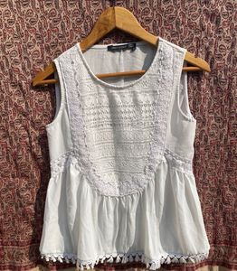 Ivory League Lace Trim Peplum Top