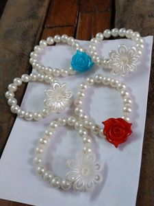 Pearl Bracelets with Flower & Rose Charms