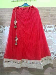 Red Ethnic Skirt With Golden Border