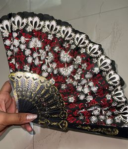 Elegant Black & Red Floral Hand Fan 🪭