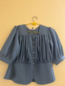 Stylish Blue Puff Sleeve Top