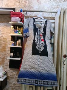 Red Kurta with Black and White Print