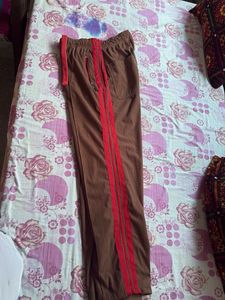 Brown Track Pants with Red Stripe