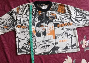 Comic Print Cropped Sweatshirt