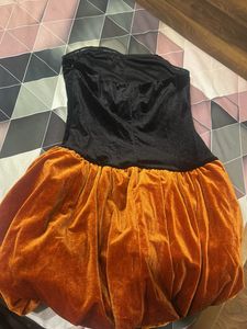 Strapless Velvet Dress - Black &amp; Orange