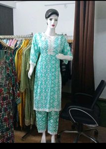 Elegant Aqua Printed Kurta Set