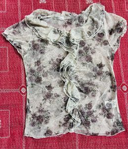 Floral Ruffle Sheer Top And skirt Set