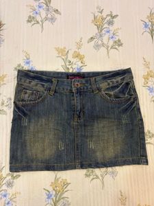 Distressed Denim Mini Skirt