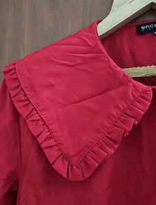 Red Ruffle Collar Top