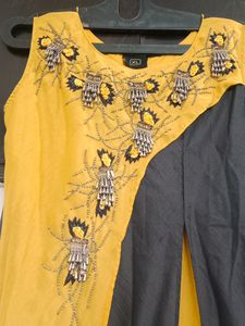 Yellow &amp; Grey Embroidered Maxi Dress