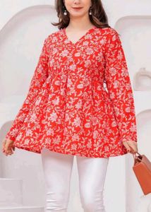 Price Dropped !! Plus Size Cotton Floral Red Top