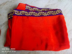 Pretty Fanta Orange Saree With Contrast Border