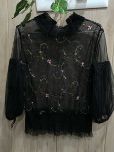 Floral Embroidered Mesh Top