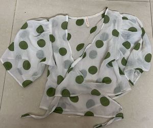 Chic Polka Dot Wrap Top