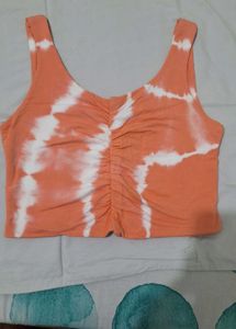 Orange Tie-Dye Ruched Crop Top