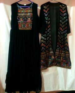 Black Party Wear Kurta With Long Shrug🖤