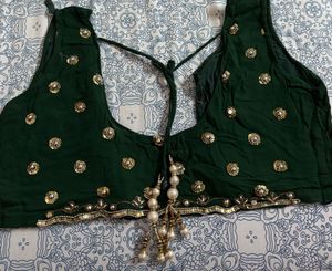 Dark Green Georgette Saree with Embroidery