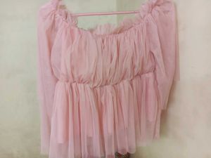 Pink Tulle Off-Shoulder Top