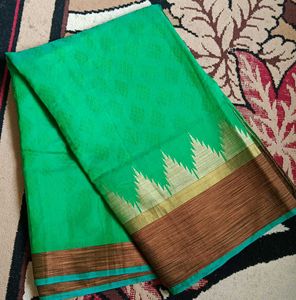 Vibrant Green Cotton Saree