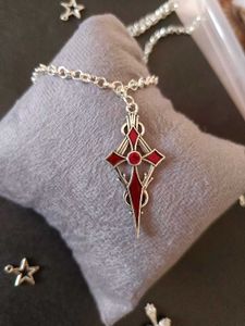 `Silver And Red Gothic Cross Necklace