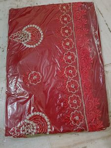 Olive Green Kurta Set with Red Dupatta Unstitched