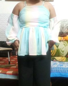 Rainbow Pastel Cold Shoulder Top