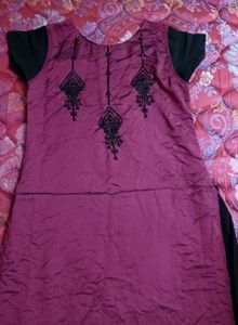 Wine Maroon Maxi Dress with Black Embroidery