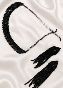 Sparkling Black Rhinestone Choker & Earrings Set