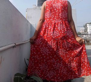 Vibrant Red Floral Print Dress