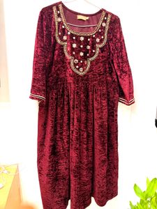 Elegant Red Velvet Embroidered Anarkali suit