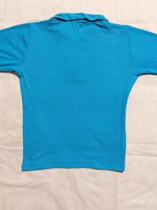 Ribbed Collared Long Sleeve Top
