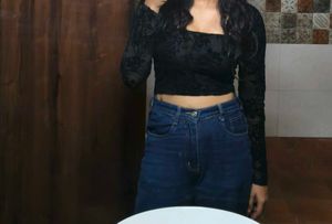 Chic Black Velvet Burnout Top